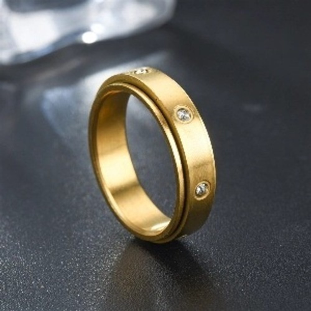 Gold Stainless Steel Spinner Ring Rotatable Fidget Band Cubic Zirconia Size 8